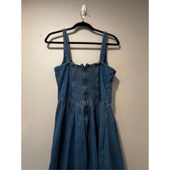 Reformation Women's Blue Pure Organic Cotton Balia Denim Midi Dress Size 8 - Picture 7 of 11